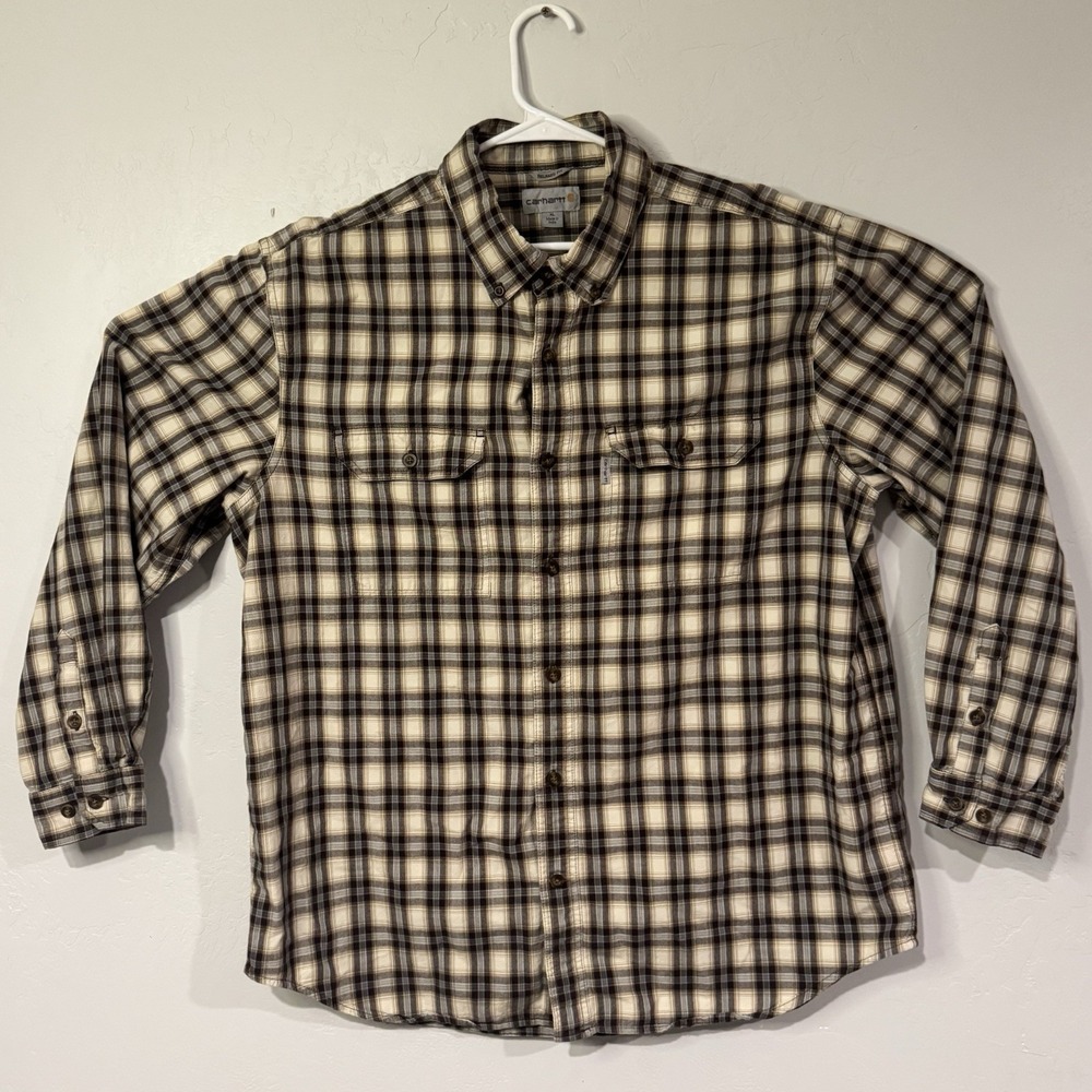 Carhartt Mens Long Sleeve Button Down Brown Plaid Shirt Size XL 101756 201